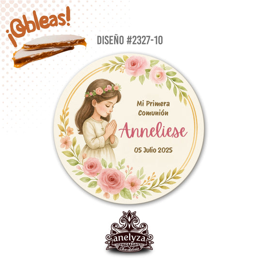OBLEAS RELLENAS PERSONALIZADAS DISEÑO #2327-10 NIÑA ROSA PRIMERA COMUNIÓN