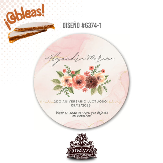 OBLEAS RELLENAS PERSONALIZADAS DISEÑO #6374-1 ANIVERSARIO LUCTUOSO