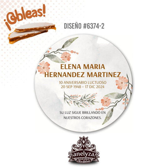 OBLEAS RELLENAS PERSONALIZADAS DISEÑO #6374-2 ANIVERSARIO LUCTUOSO