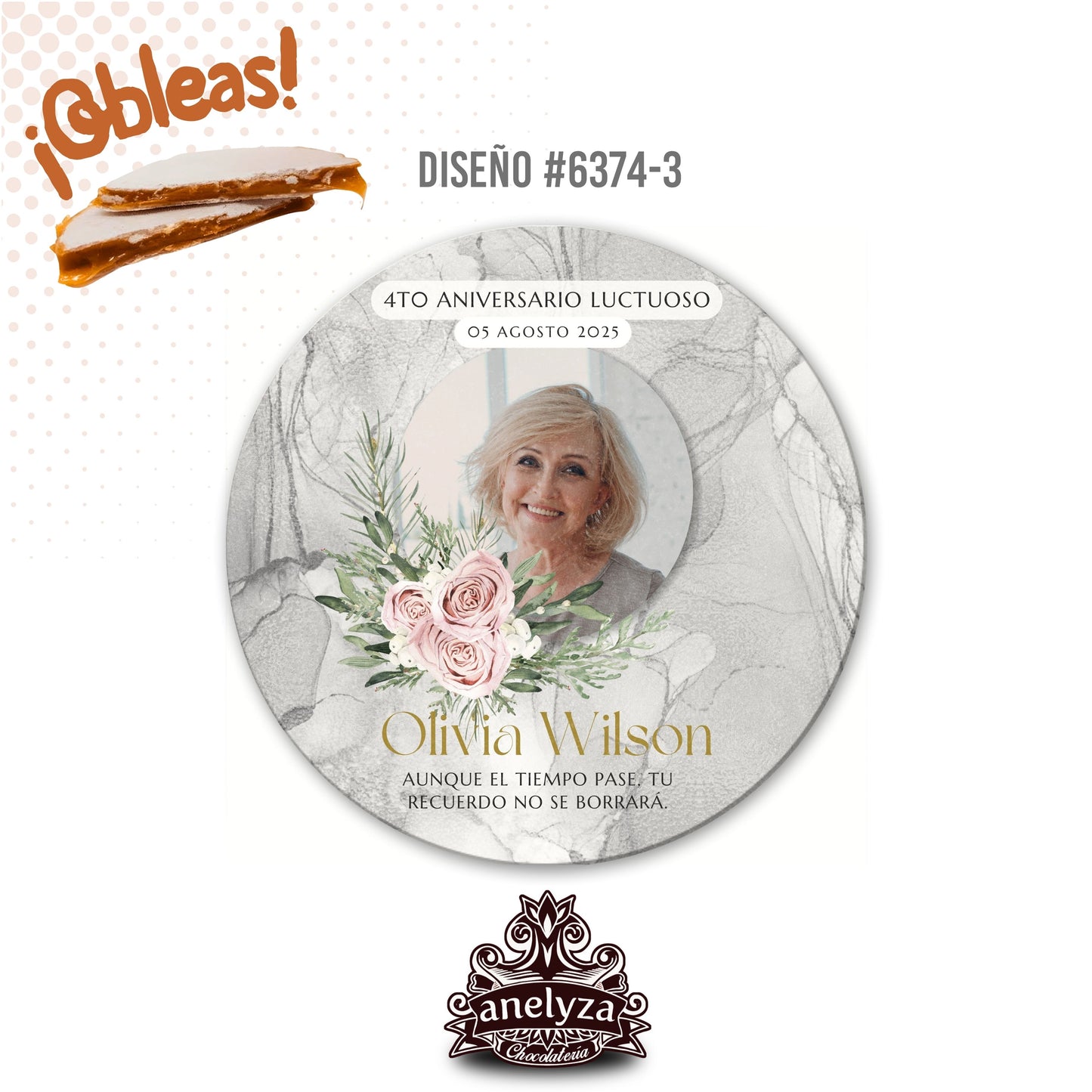 OBLEAS RELLENAS PERSONALIZADAS DISEÑO #6374-3 ANIVERSARIO LUCTUOSO FOTO