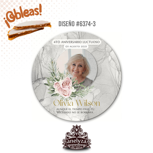 OBLEAS RELLENAS PERSONALIZADAS DISEÑO #6374-3 ANIVERSARIO LUCTUOSO FOTO