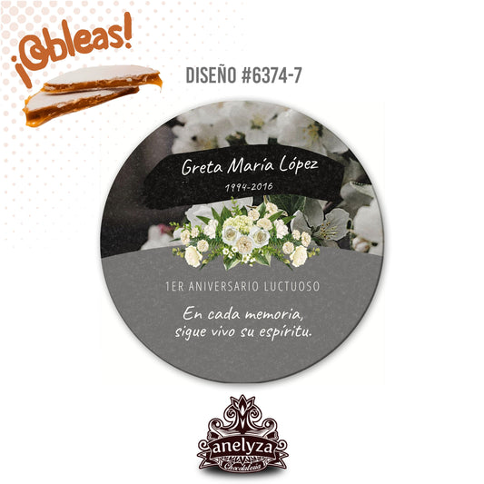 OBLEAS RELLENAS PERSONALIZADAS DISEÑO #6374-7 ANIVERSARIO LUCTUOSO