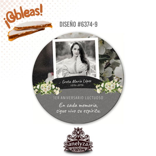 OBLEAS RELLENAS PERSONALIZADAS DISEÑO #6374-9 ANIVERSARIO LUCTUOSO FOTO