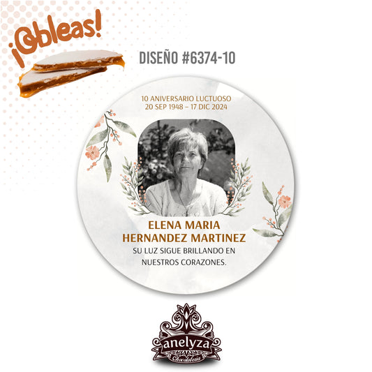 OBLEAS RELLENAS PERSONALIZADAS DISEÑO #6374-10 ANIVERSARIO LUCTUOSO FOTO