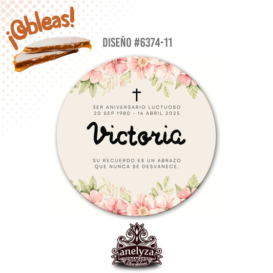 OBLEAS RELLENAS PERSONALIZADAS DISEÑO #6374-11 ANIVERSARIO LUCTUOSO