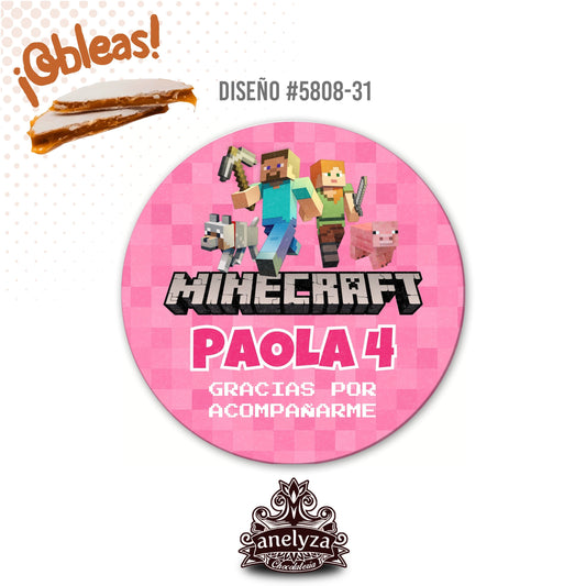 OBLEAS RELLENAS PERSONALIZADAS DISEÑO #5808-31 MINECRAFT ROSA NIÑA FIESTAS INFANTILES