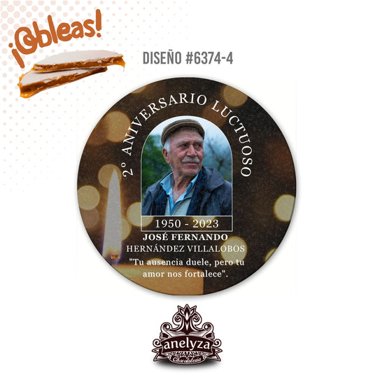 OBLEAS RELLENAS PERSONALIZADAS DISEÑO #6374-4 ANIVERSARIO LUCTUOSO FOTO