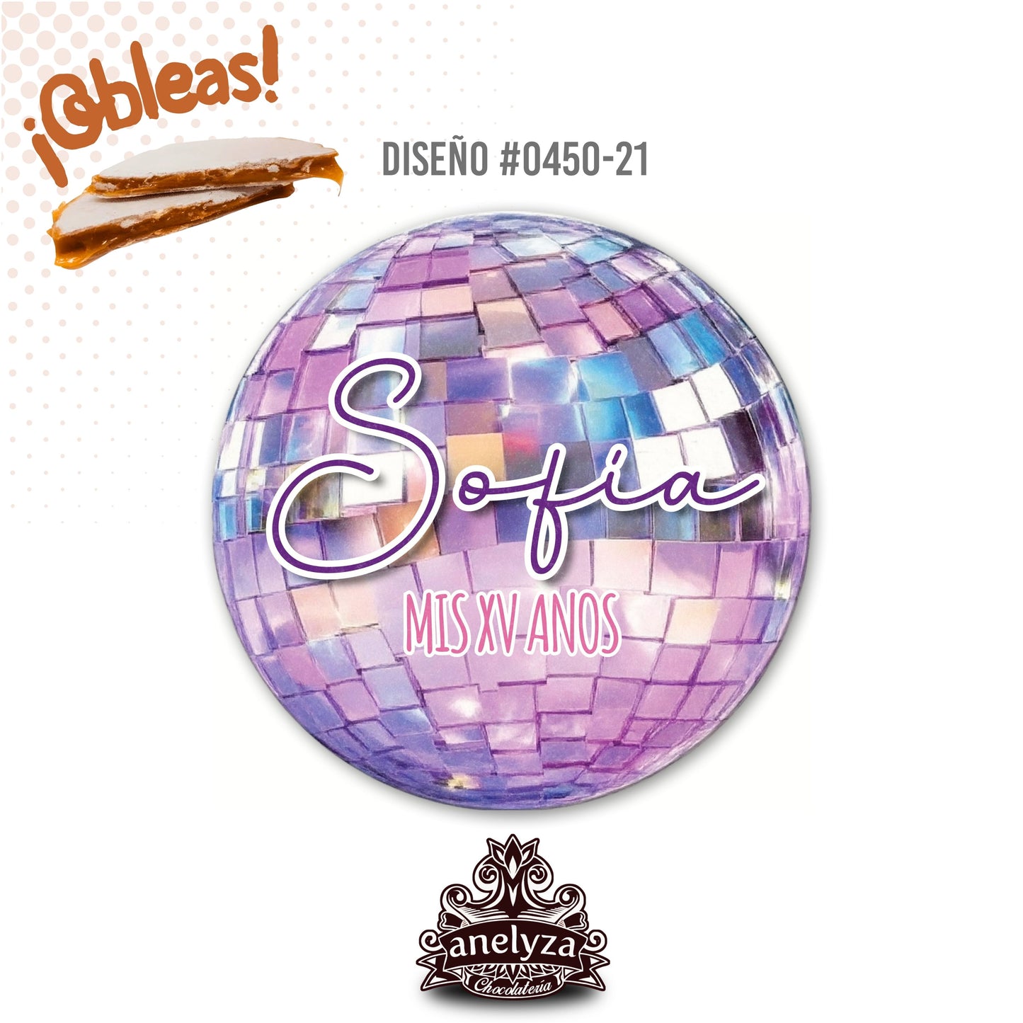 OBLEAS RELLENAS PERSONALIZADAS DISEÑO 0450-21 XV AÑOS BOLA DISCO