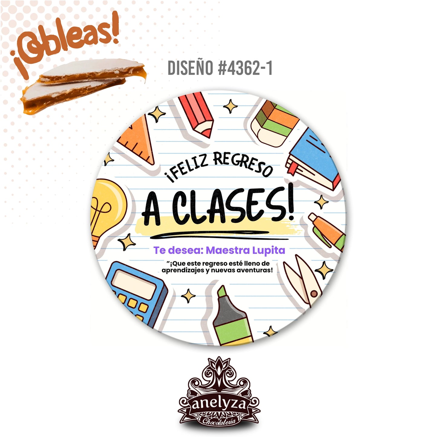 OBLEAS RELLENAS PERSONALIZADAS DISEÑO #4362-1 REGRESO A CLASES