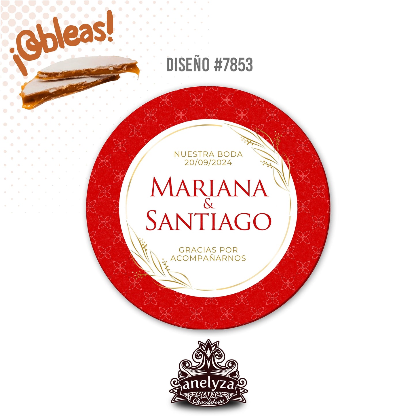 OBLEAS RELLENAS PERSONALIZADAS DISEÑO #7853 ROJO BODAS