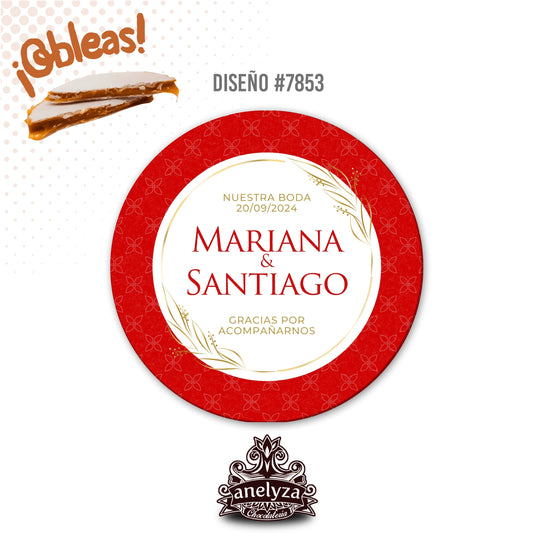 OBLEAS RELLENAS PERSONALIZADAS DISEÑO #7853 ROJO BODAS