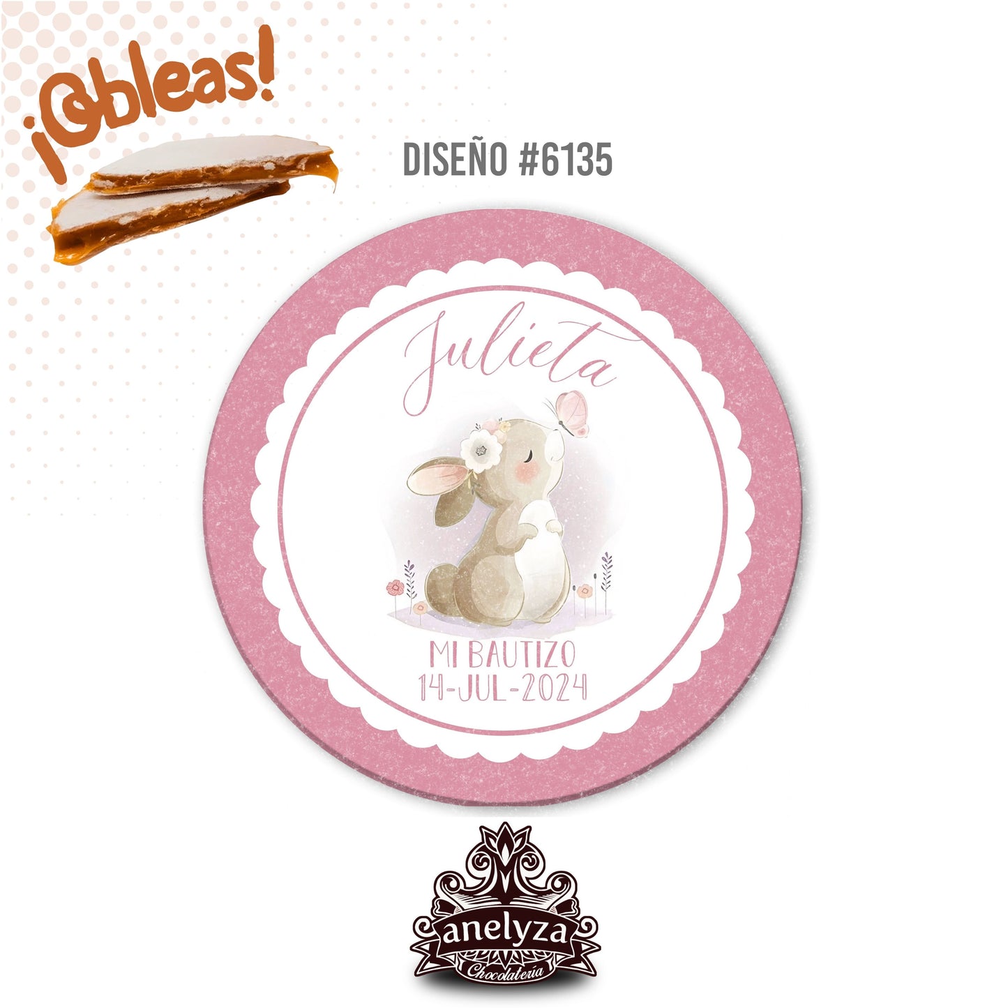 OBLEAS RELLENAS PERSONALIZADAS DISEÑO #6135 BAUTIZO