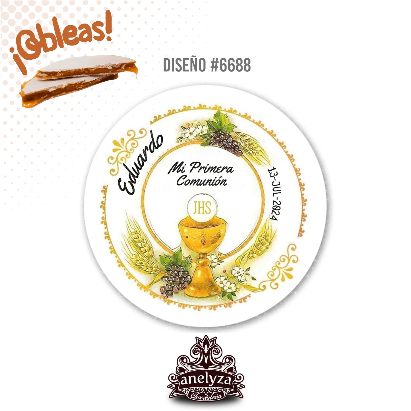 OBLEAS RELLENAS PERSONALIZADAS DISEÑO #6688 PRIMERA COMUNIÓN