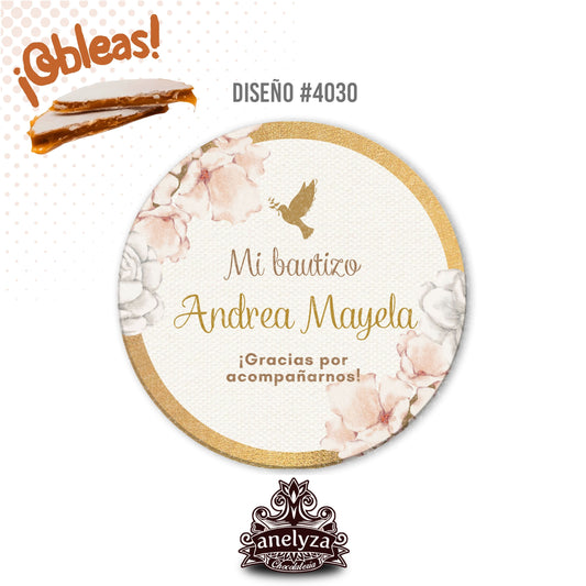 OBLEAS RELLENAS PERSONALIZADAS DISEÑO #4030 BAUTIZO