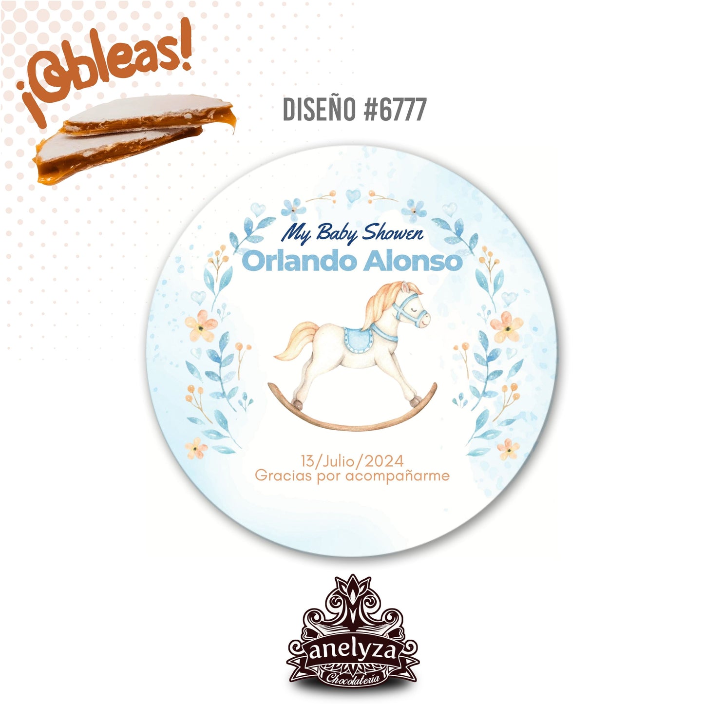 OBLEAS RELLENAS PERSONALIZADAS DISEÑO #6777 CABALLITO MADERA BABY SHOWER / NACIMIENTO