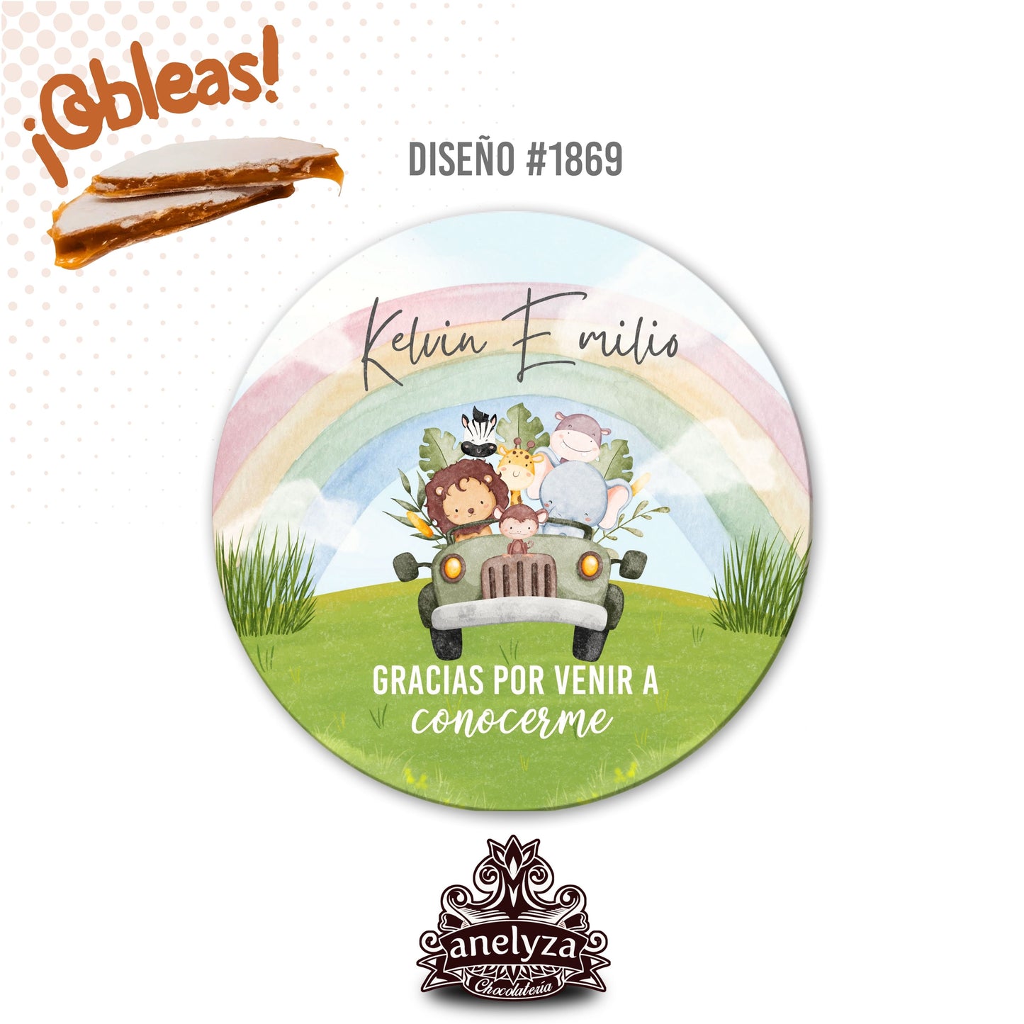 OBLEAS RELLENAS PERSONALIZADAS DISEÑO #1869 ANIMALES SAFARI BABY SHOWER / NACIMIENTO