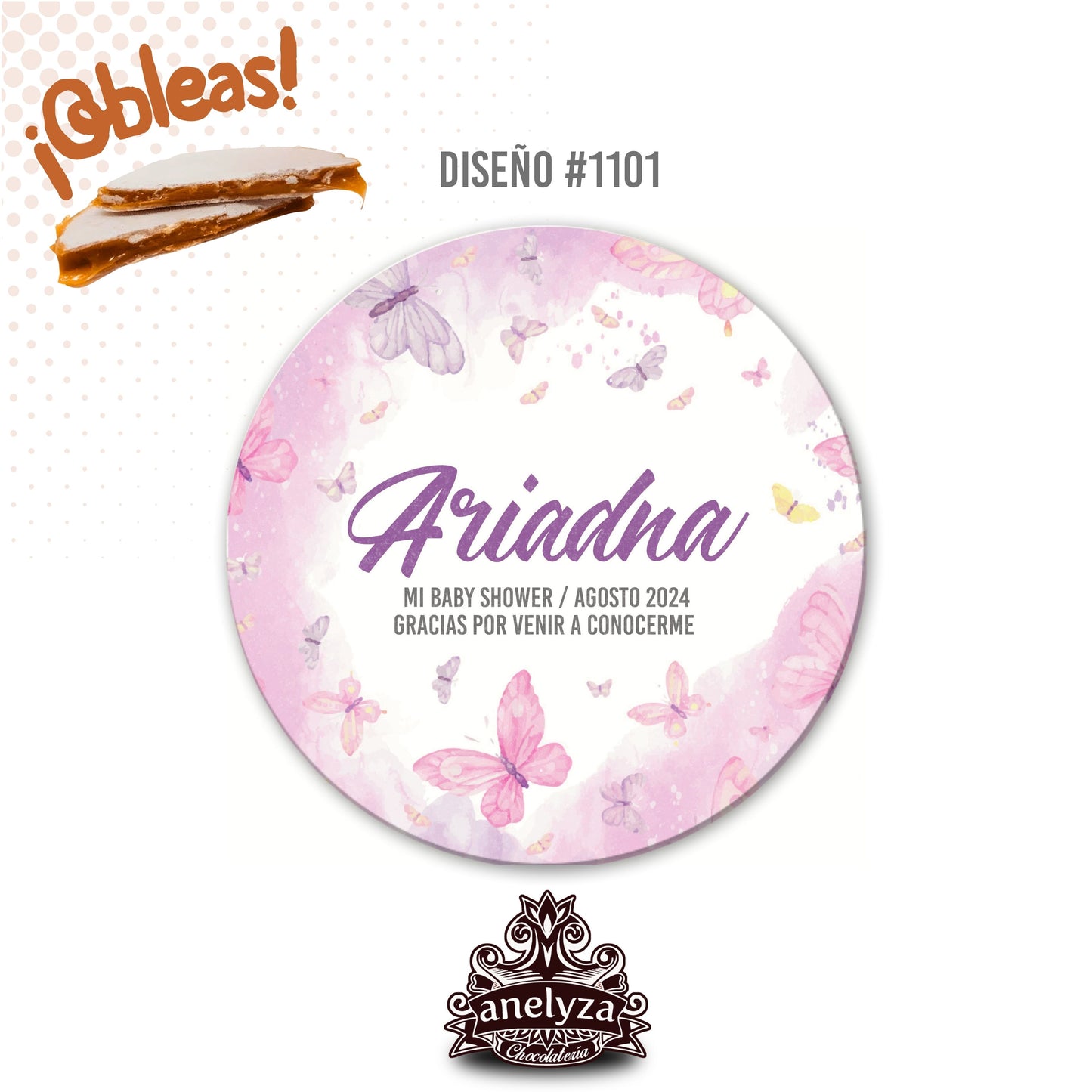 OBLEAS RELLENAS PERSONALIZADAS DISEÑO #1101 MARIPOSAS LILA MORADO BABY SHOWER / NACIMIENTO