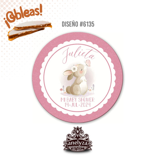 OBLEAS RELLENAS PERSONALIZADAS DISEÑO #6135 CONEJITA BABY SHOWER / NACIMIENTO