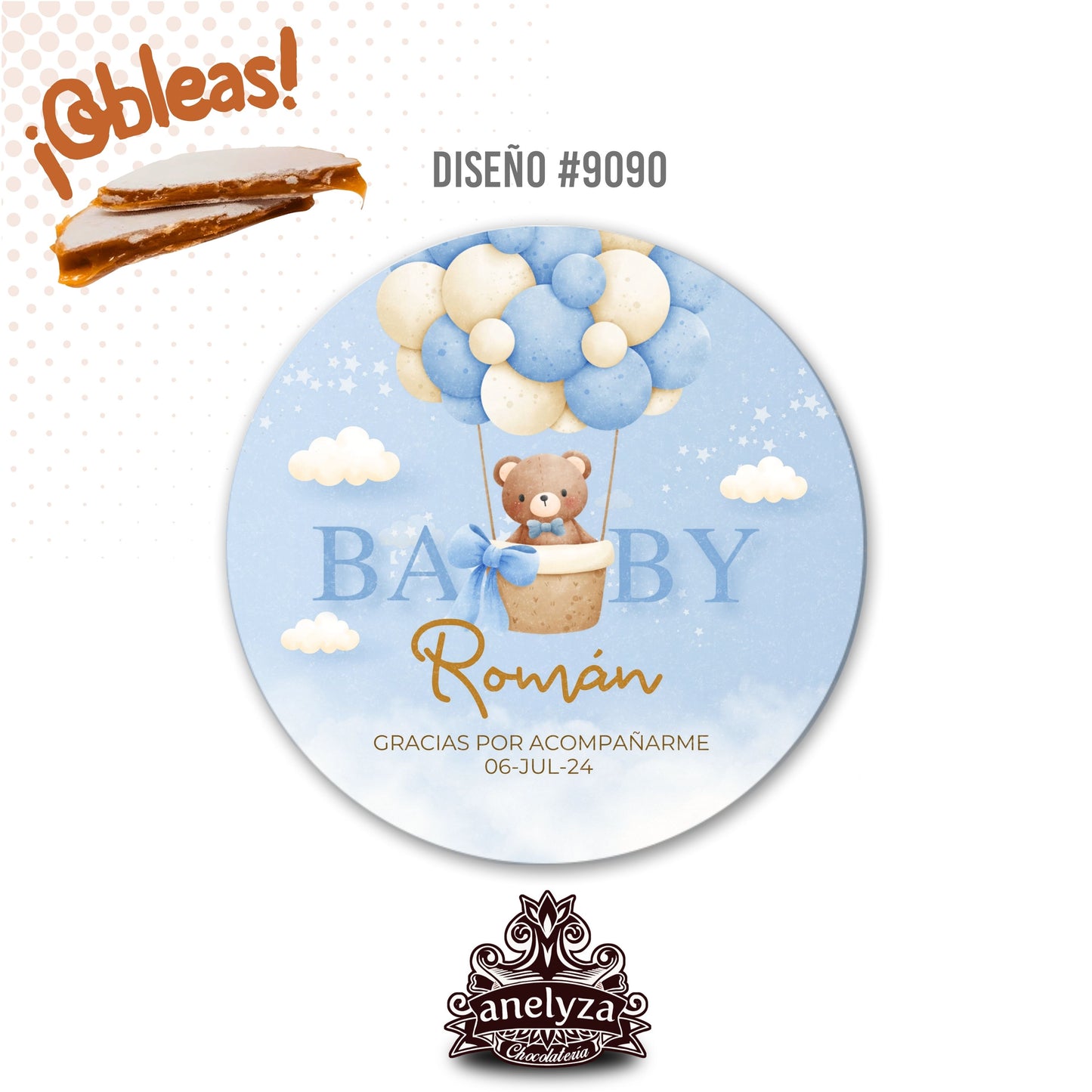 OBLEAS RELLENAS PERSONALIZADAS DISEÑO #9090 OSITO BABY SHOWER / NACIMIENTO