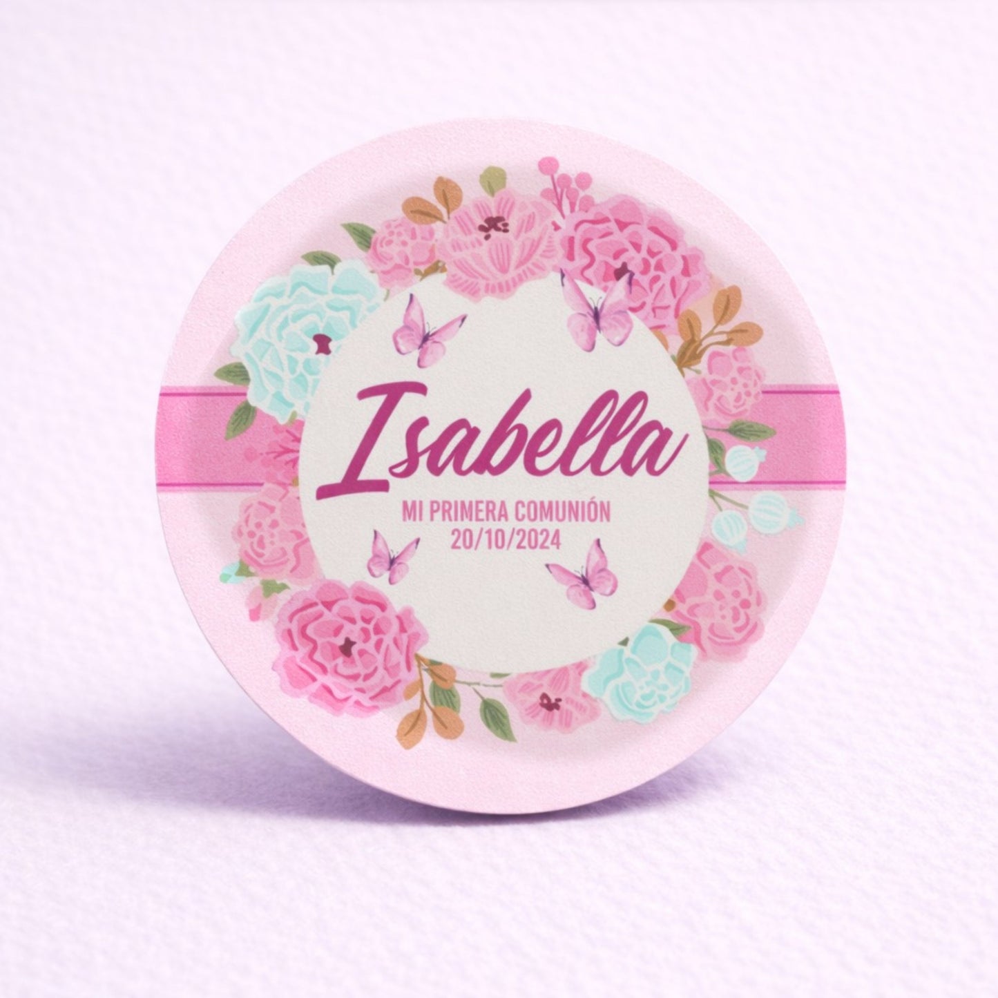 OBLEAS RELLENAS PERSONALIZADAS DISEÑO #9653 FLORES ROSA PRIMERA COMUNIÓN