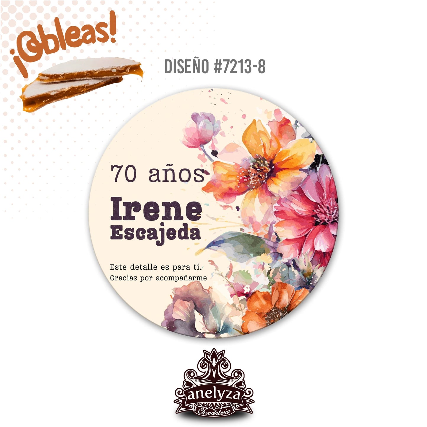 OBLEAS RELLENAS PERSONALIZADAS DISEÑO #7213-8 CUMPLEAÑOS MUJER