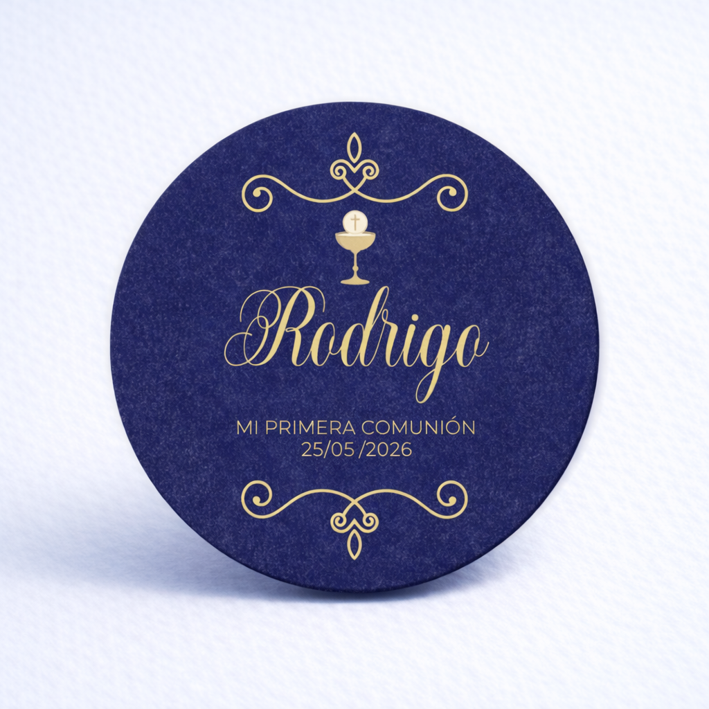 OBLEAS RELLENAS PERSONALIZADAS DISEÑO #47540 AZUL REY CON DORADO PRIMERA COMUNIÓN