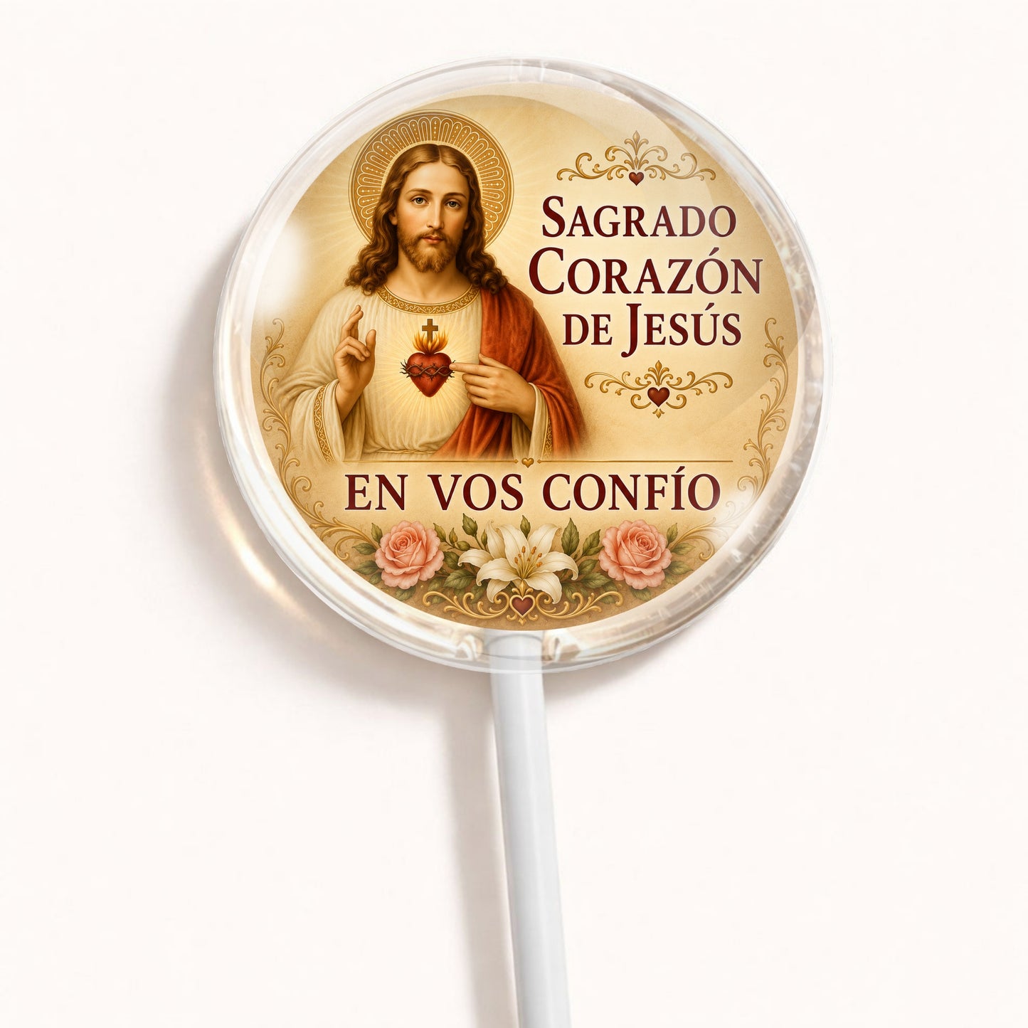 PALETAS DE CARAMELO PERSONALIZADAS DISEÑO RELIGIOSO #4829-3 SAGRADO CORAZÓN DE JESÚS