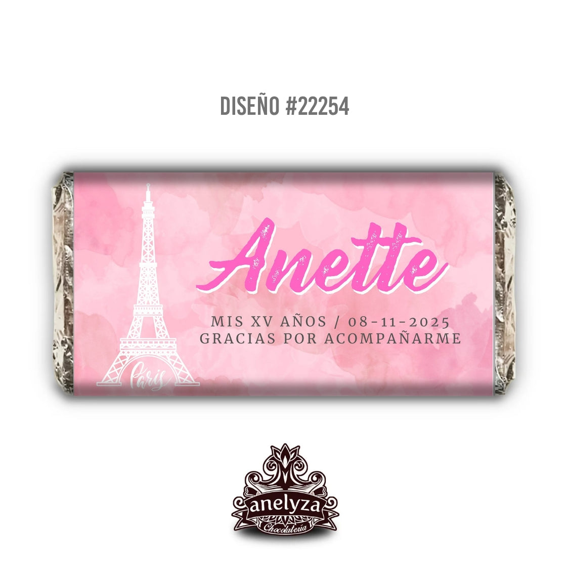 BARRAS DE CHOCOLATE PERSONALIZADAS DISEÑO #22254 PARIS TORRE EIFFEL XV AÑOS / SWEET SIXTEEN