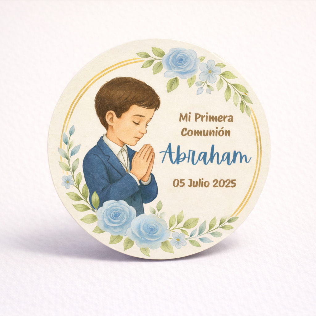 OBLEAS RELLENAS PERSONALIZADAS DISEÑO #2327-9 NIÑO AZUL PRIMERA COMUNIÓN