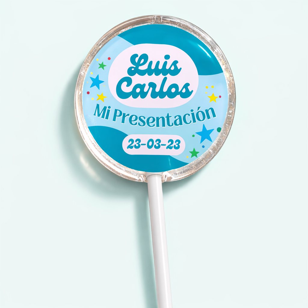 PALETAS DE CARAMELO PERSONALIZADAS DISEÑO #6202-12 PRESENTACIÓN DE 3 AÑOS