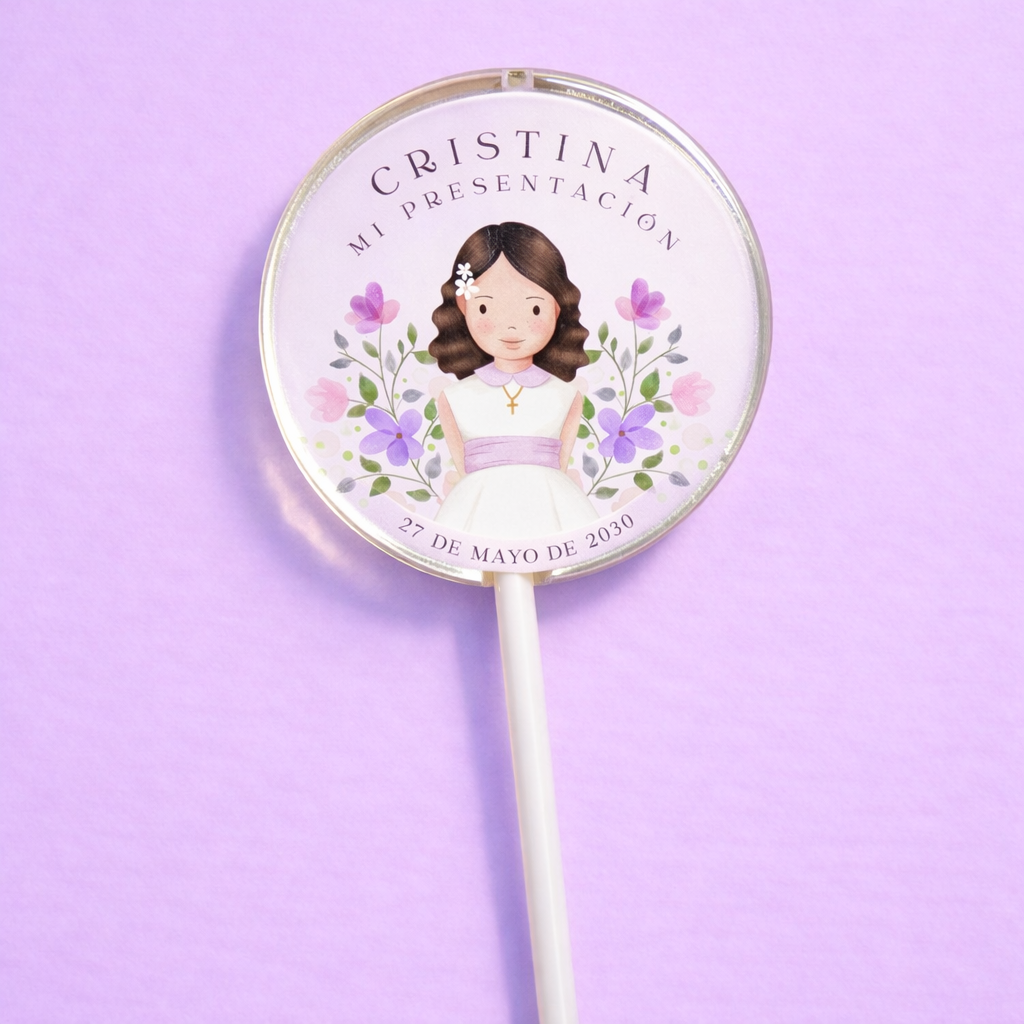 PALETAS DE CARAMELO PERSONALIZADAS DISEÑO #6202-3 PRESENTACIÓN DE 3 AÑOS