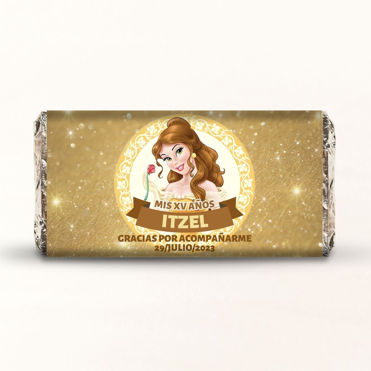 BARRAS DE CHOCOLATE PERSONALIZADAS DISEÑO #46542 BELLA Y BESTIA FIESTAS INFANTILES