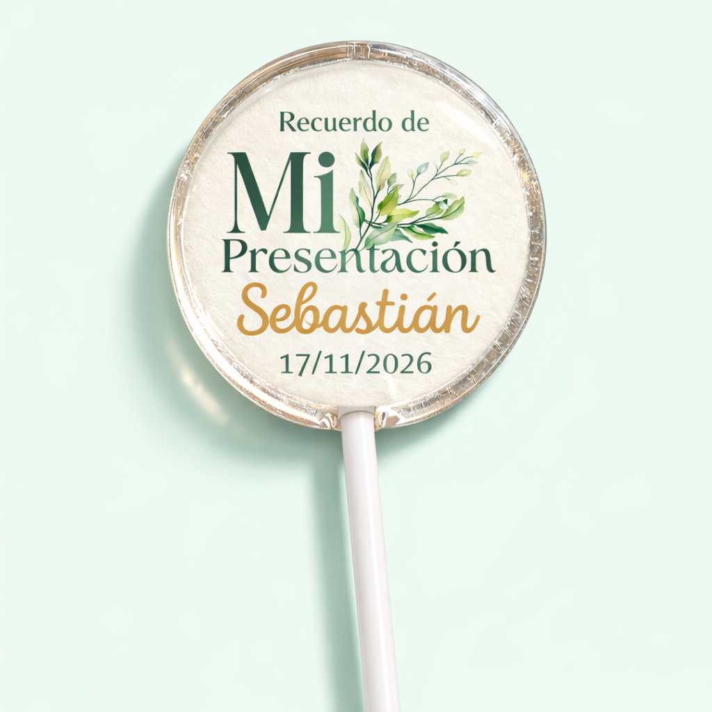 PALETAS DE CARAMELO PERSONALIZADAS DISEÑO #6202-5 PRESENTACIÓN DE 3 AÑOS
