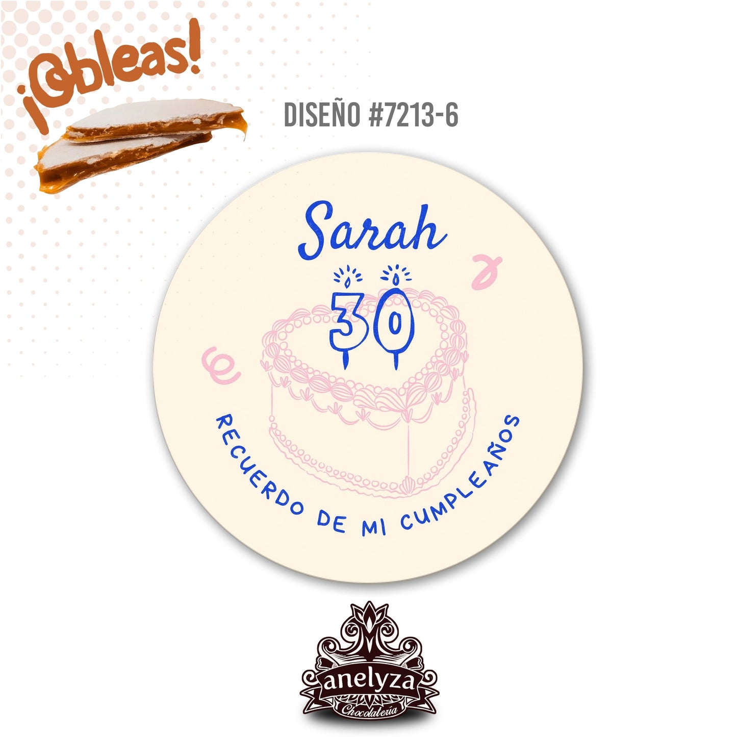 OBLEAS RELLENAS PERSONALIZADAS DISEÑO #7213-6 CUMPLEAÑOS MUJER
