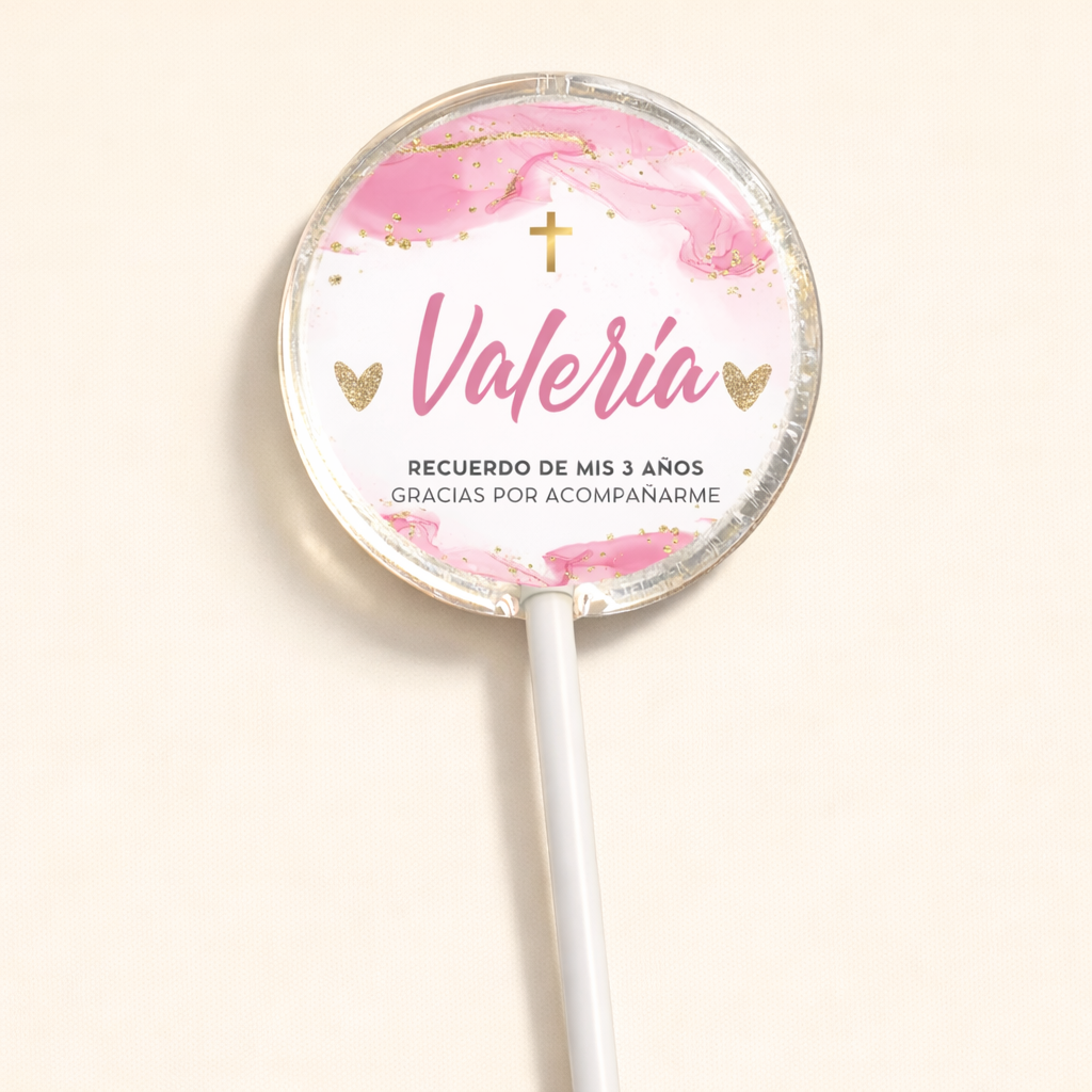 PALETAS DE CARAMELO PERSONALIZADAS DISEÑO #6202-11 PRESENTACIÓN DE 3 AÑOS