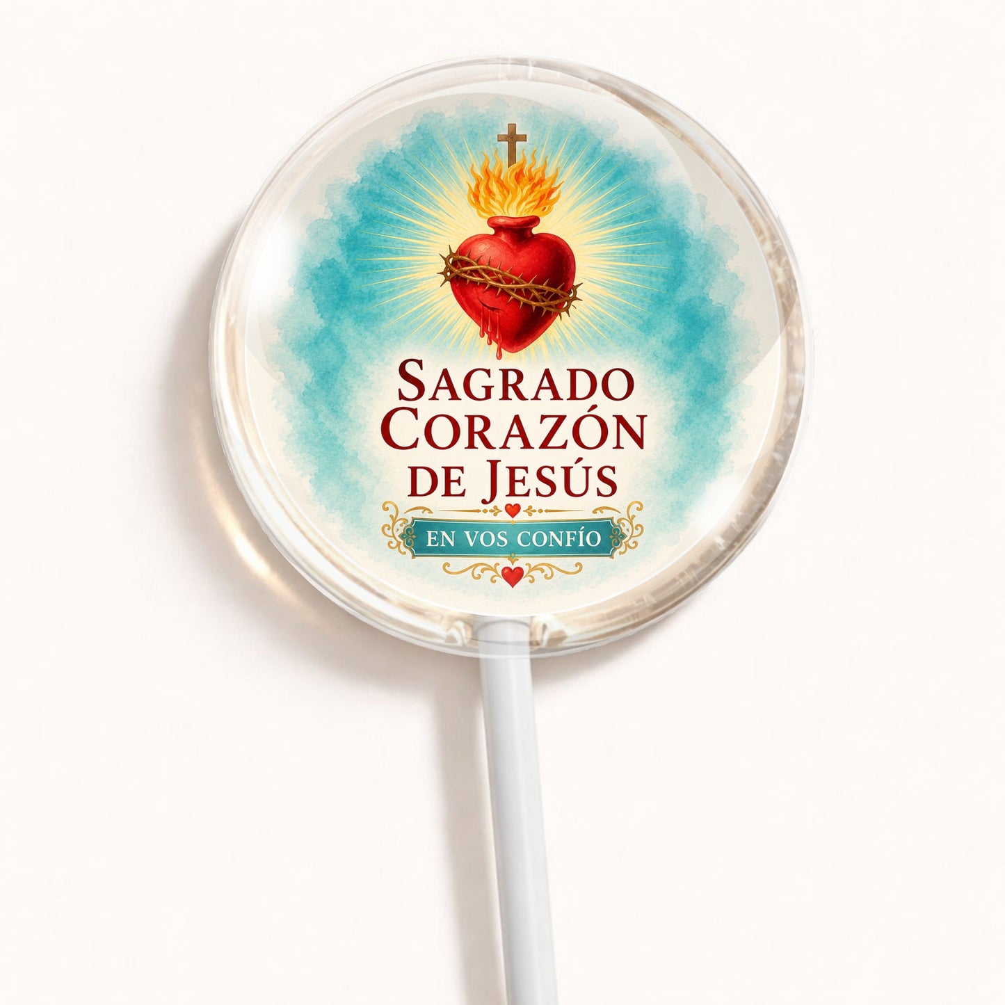 PALETAS DE CARAMELO PERSONALIZADAS DISEÑO RELIGIOSO #4829-2 SAGRADO CORAZÓN DE JESÚS