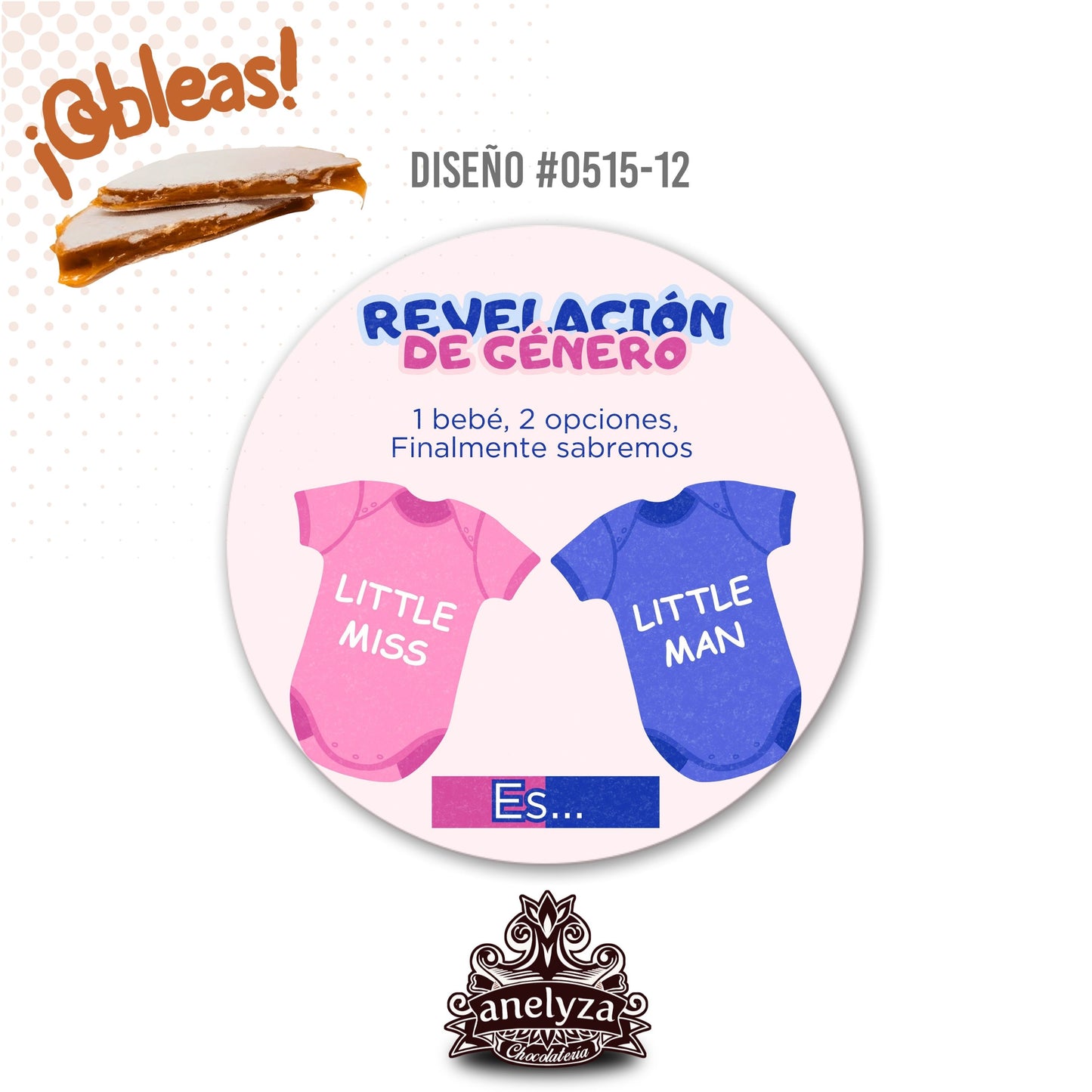 OBLEAS RELLENAS PERSONALIZADAS DISEÑO #0515-12 REVELACIÓN DE SEXO