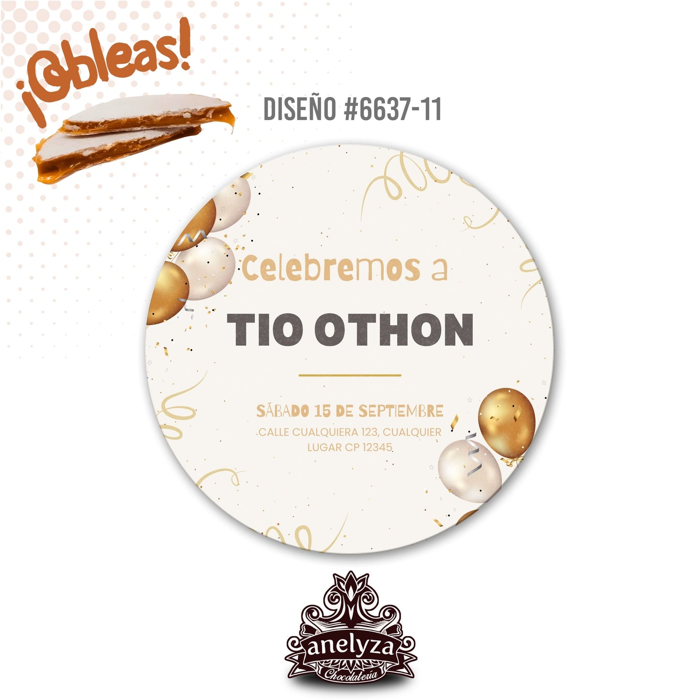 OBLEAS RELLENAS PERSONALIZADAS DISEÑO #6637-11 CUMPLEAÑOS HOMBRE