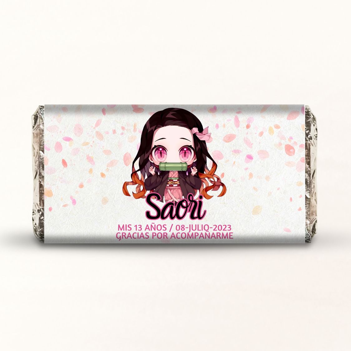 BARRAS DE CHOCOLATE PERSONALIZADAS DISEÑO #15180 DEMON SLAYER CHIBI FIESTAS INFANTILES