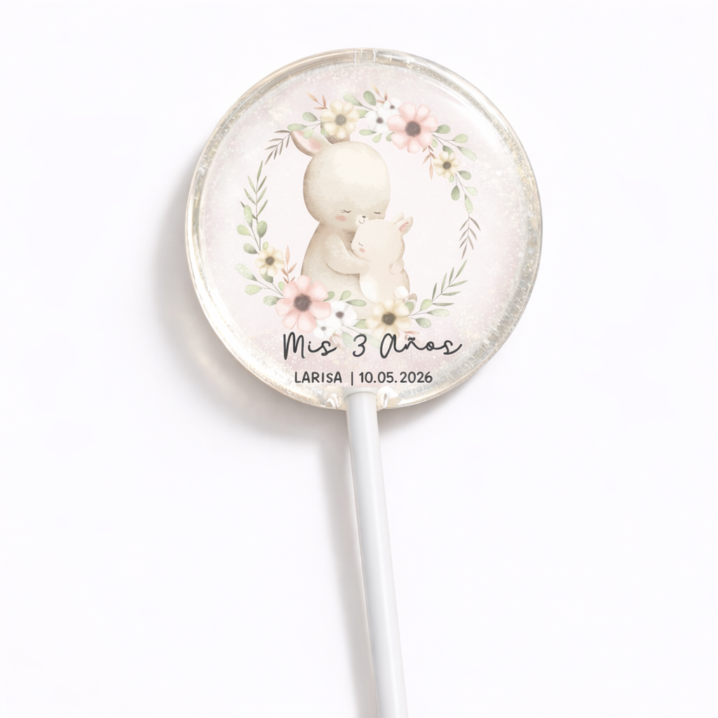 PALETAS DE CARAMELO PERSONALIZADAS DISEÑO #6202-15 PRESENTACIÓN DE 3 AÑOS