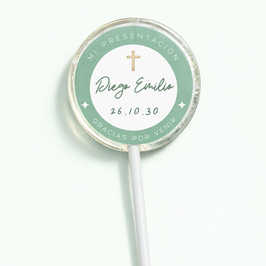 PALETAS DE CARAMELO PERSONALIZADAS DISEÑO #6202-09 PRESENTACIÓN DE 3 AÑOS