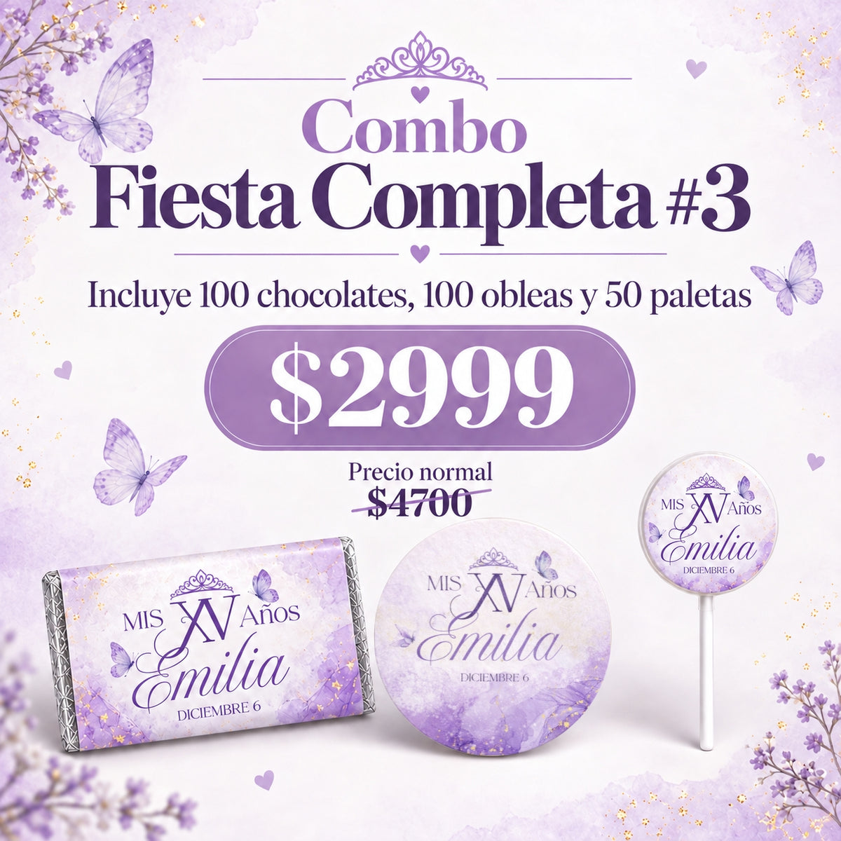 COMBO FIESTA COMPLETA #3 100 CHOCOLATES 8X4 CMS, 100 0BLEAS DE CAJETA, 50 PALETAS