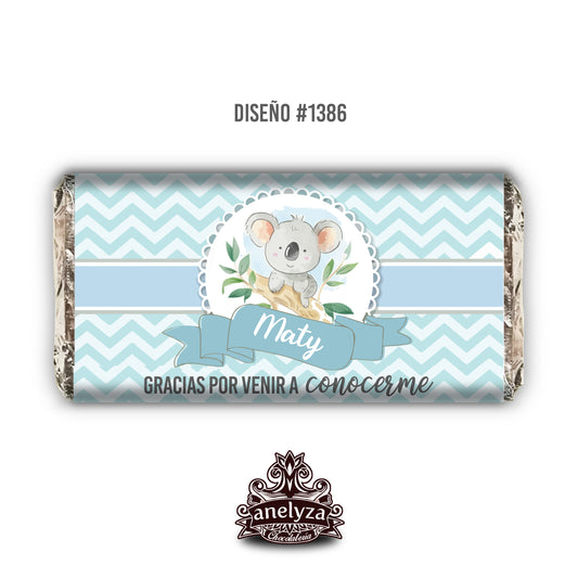 BARRAS DE CHOCOLATE PERSONALIZADAS DISEÑO #1386 KOALA NACIMIENTO/BABY SHOWER