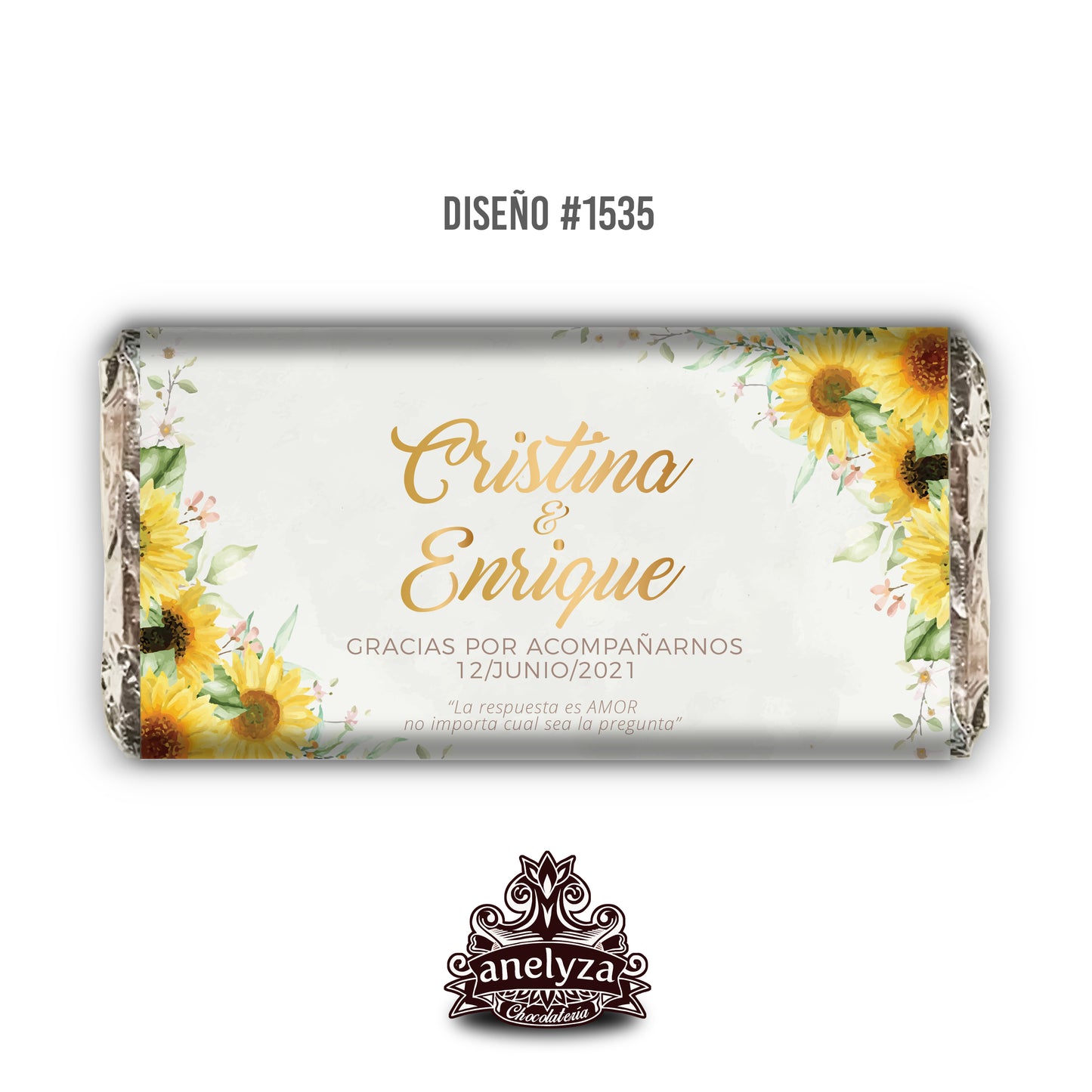 BARRAS DE CHOCOLATE PERSONALIZADAS DISEÑO #1535 GIRASOLES BODAS