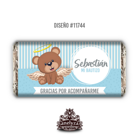 BARRAS DE CHOCOLATE PERSONALIZADA DISEÑO #11744 OSITO BAUTIZO / PRIMERA COMUNION
