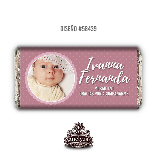 BARRAS DE CHOCOLATE PERSONALIZADAS DISEÑO #58439 CON TU FOTO PARA BAUTIZO/PRIMERA COMUNIÓN