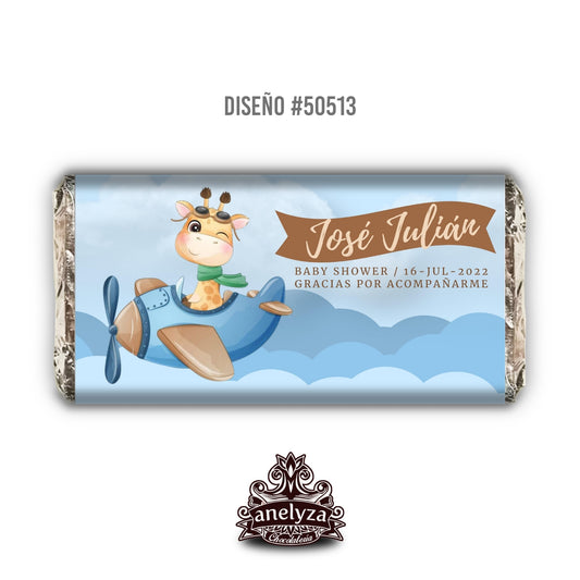 BARRAS DE CHOCOLATE PERSONALIZADAS DISEÑO #50513 JIRAFA NACIMIENTO/BABY SHOWER