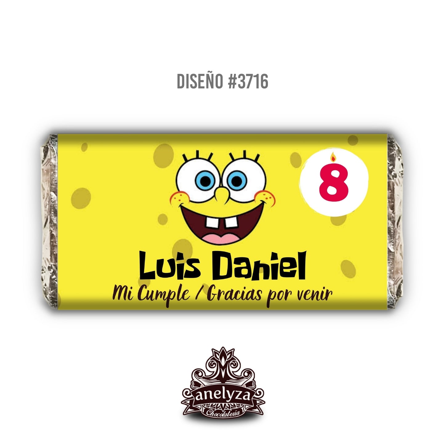 BARRAS DE CHOCOLATE PERSONALIZADAS DISEÑO #3716 BOB ESPONJA FIESTAS INFANTILES