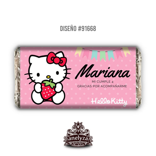 BARRAS DE CHOCOLATE PERSONALIZADAS DISEÑO #91668 HELLO KITTY FIESTAS INFANTILES
