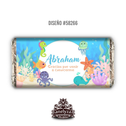 BARRAS DE CHOCOLATE PERSONALIZADAS DISEÑO #58266 DEBAJO DEL MAR NACIMIENTO/BABY SHOWER